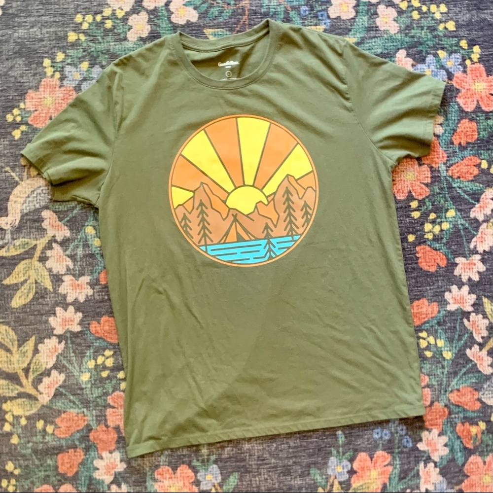 Olive Green Printed Camping Tee